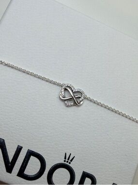 Pandora Silver Infinity Heart Necklace with Clear Stones